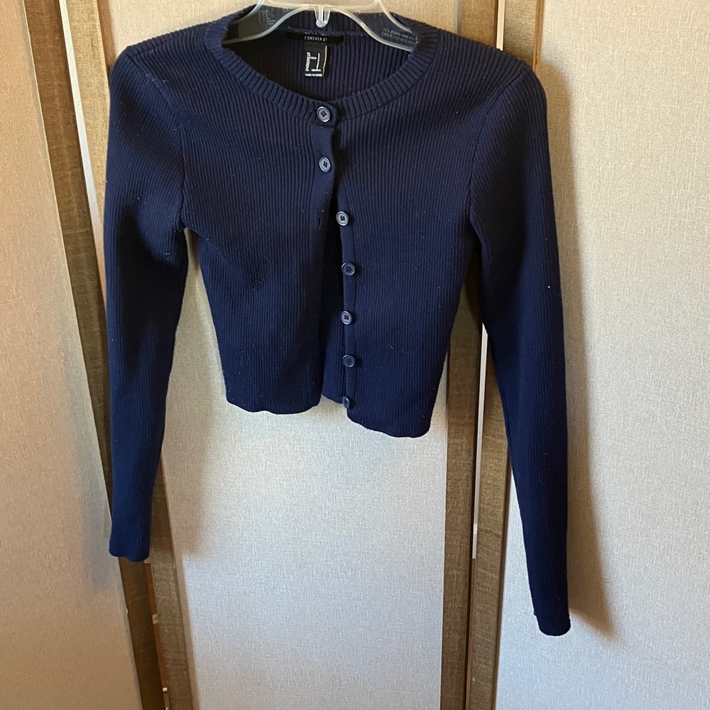 FINAL MARKDOWN Forever 21 Deep Blue junior Ribbed cropped Cardigan small